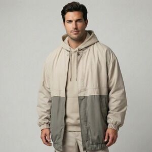 VTG Members Only Casualwear‎ Mens 2X Zip Up Bomber Jacket Beige Olive Green